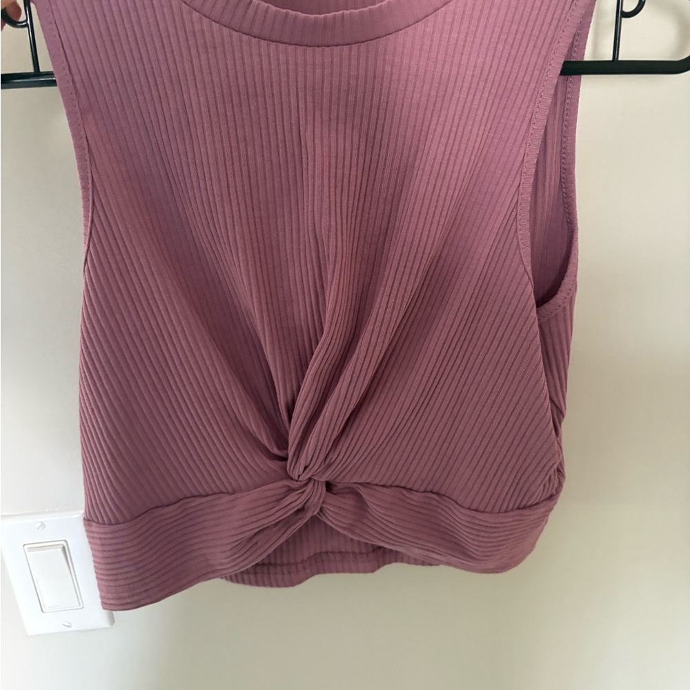SHEIN Ribbed Knot Front Tank Top - Mauve